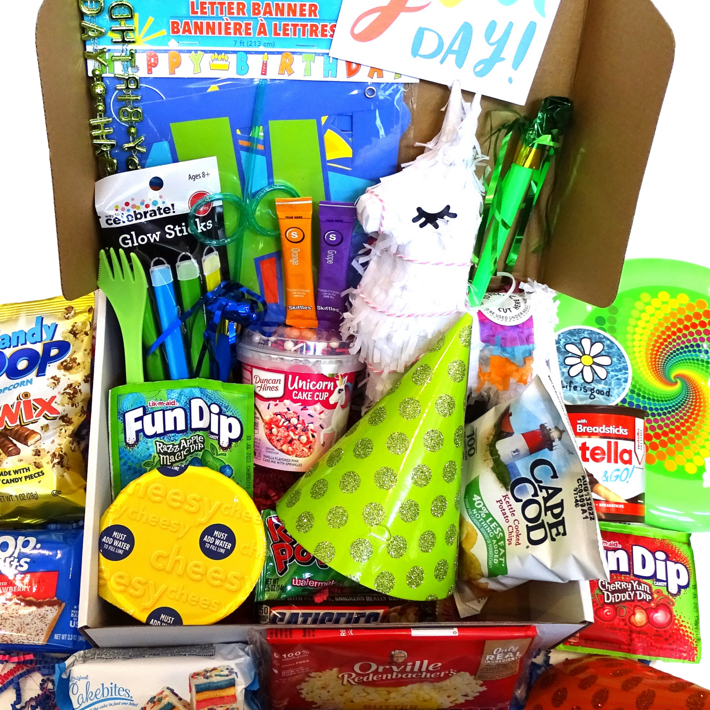 Just Beecause Box by deliverbees college Birthday Party In a Box care package for college students